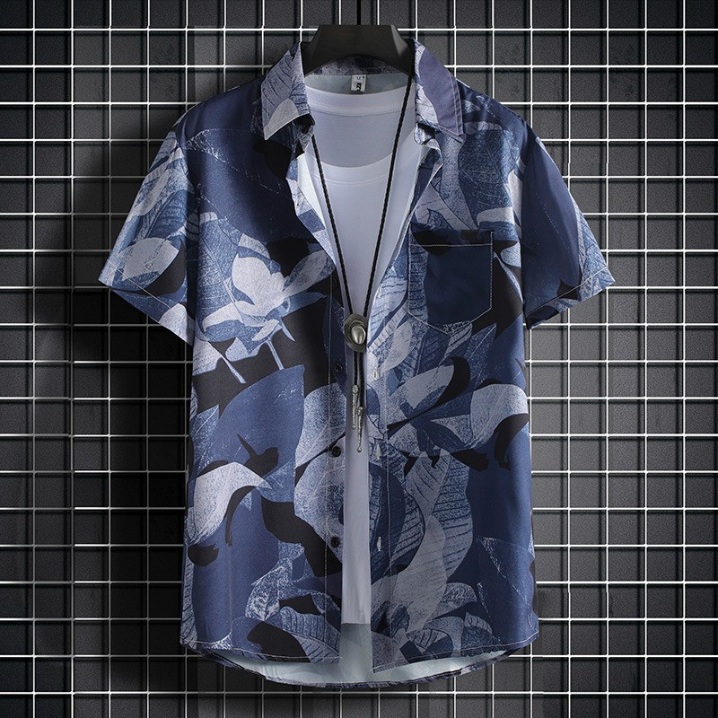 เสื้อเชิ้ตแขนสั้นผู้ชาย ดีไซน์ลายดอกไม้