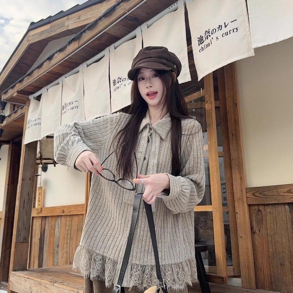 สไตล์ย้อนยุคลูกไม้แขนยาวถักเสื้อฤดูใบไม้ผลิฤดูใบไม้ร่วงใหม รูปที่ 3