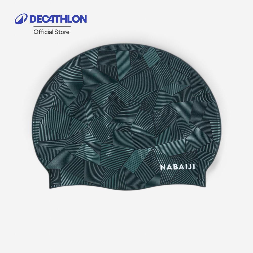 Decathlon Silicone Swim Cap หมวกว่ายน้ำซิลิโคนฟรีไซส์ รุ่น Geo – Black