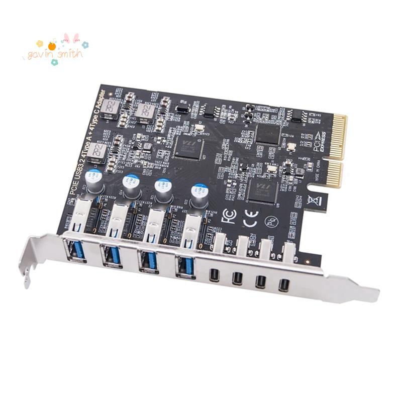 [Promeote G]PCIE USB3.2 GEN2 10Gbps การ์ดขยาย PCI Express X4 ถึง 4 พอร์ต TYPE A + 4 พอร์ต TYPE C อะแ