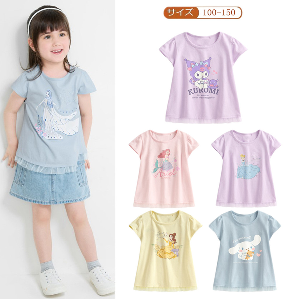 เสื้อผ้าเด็กสไตล์ใหม่ฤดูร้อน เสื้อยืดแขนครึ่งผ้าฝ้ายสำหรับเด็กผู้หญิง การ์ตูนเจ้าหญิง