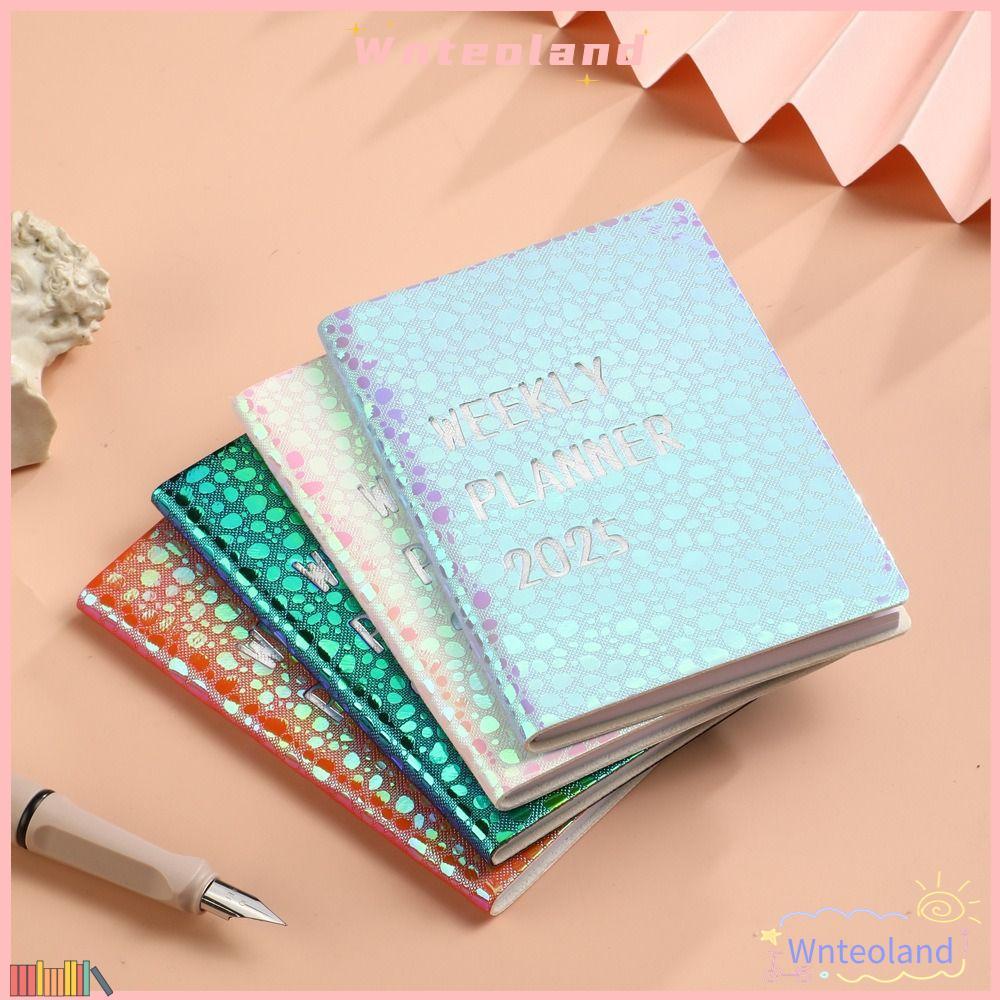 WNTEOLAND 2025 หนังสือวาระ To Do List English 2025 Planner Notebook, High Quality A7 Laser Starlight