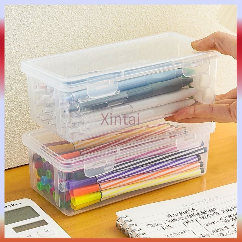 Xintai กล่องดินสอพลาสติกใสอเนกประสงค์ กล่องดินสอพลาสติกใส กันน้ำ ความจุใหญ่ 19x9x6 ซม.