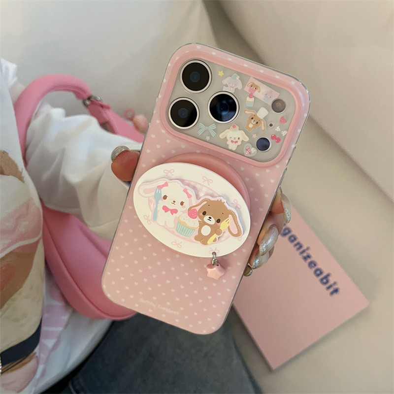 สําหรับiPhone 17 15 13 14 16 pro MaxกรณีInsน่ารักสาวหัวใจสีชมพูLove Polka Dotสามมิติขนมกระต่ายจี้วงเ