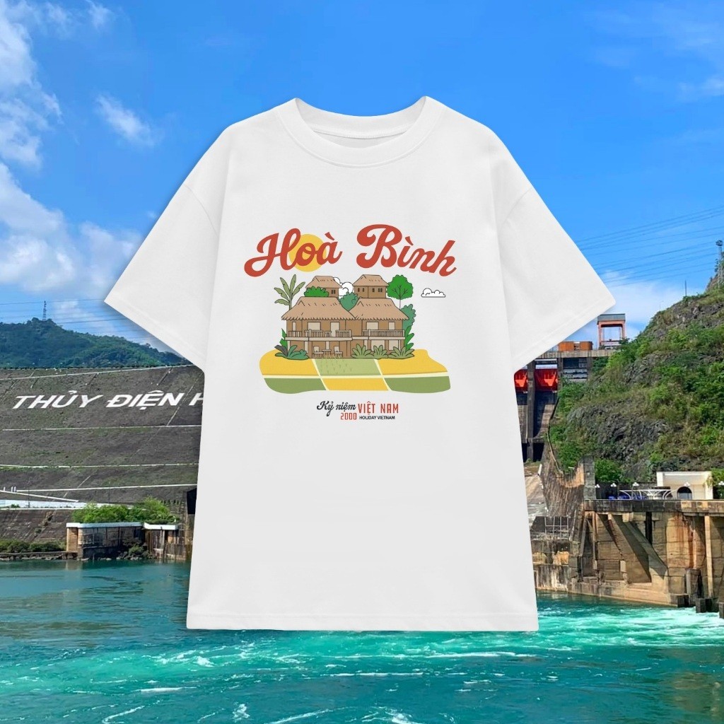 COD (จัดส่งภายใน 24 ชั่วโมง)MIEMIE เสื้อยืดเวียดนาม Travel Peace - เสื้อยืดฤดูร้อนแขนสั้นสีดําและสีข