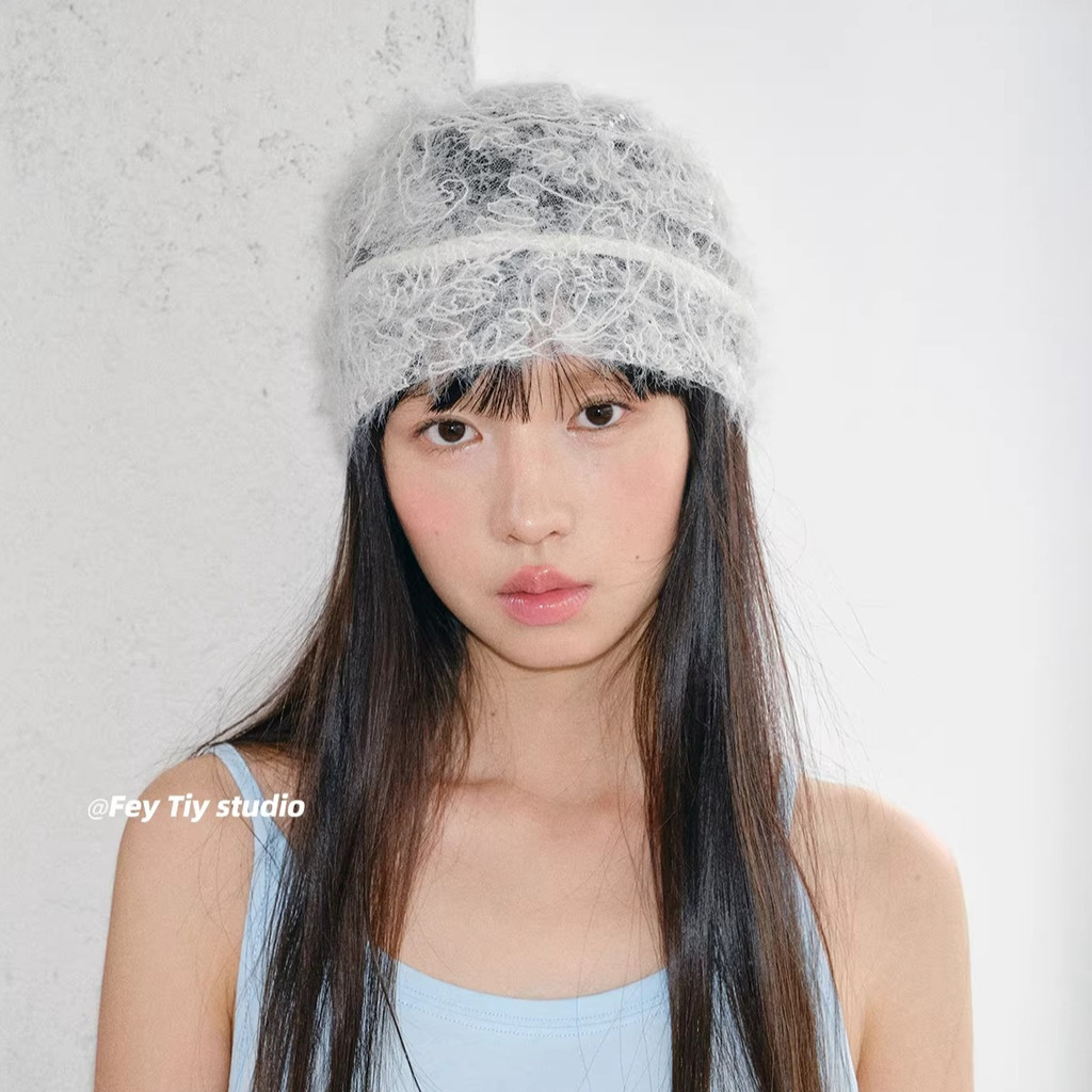 หมวกถักบางทรงเกาหลีสำหรับฤดูใบไม้ผลิ สวมใส่แล้วหน้าดูเล็กเรียว