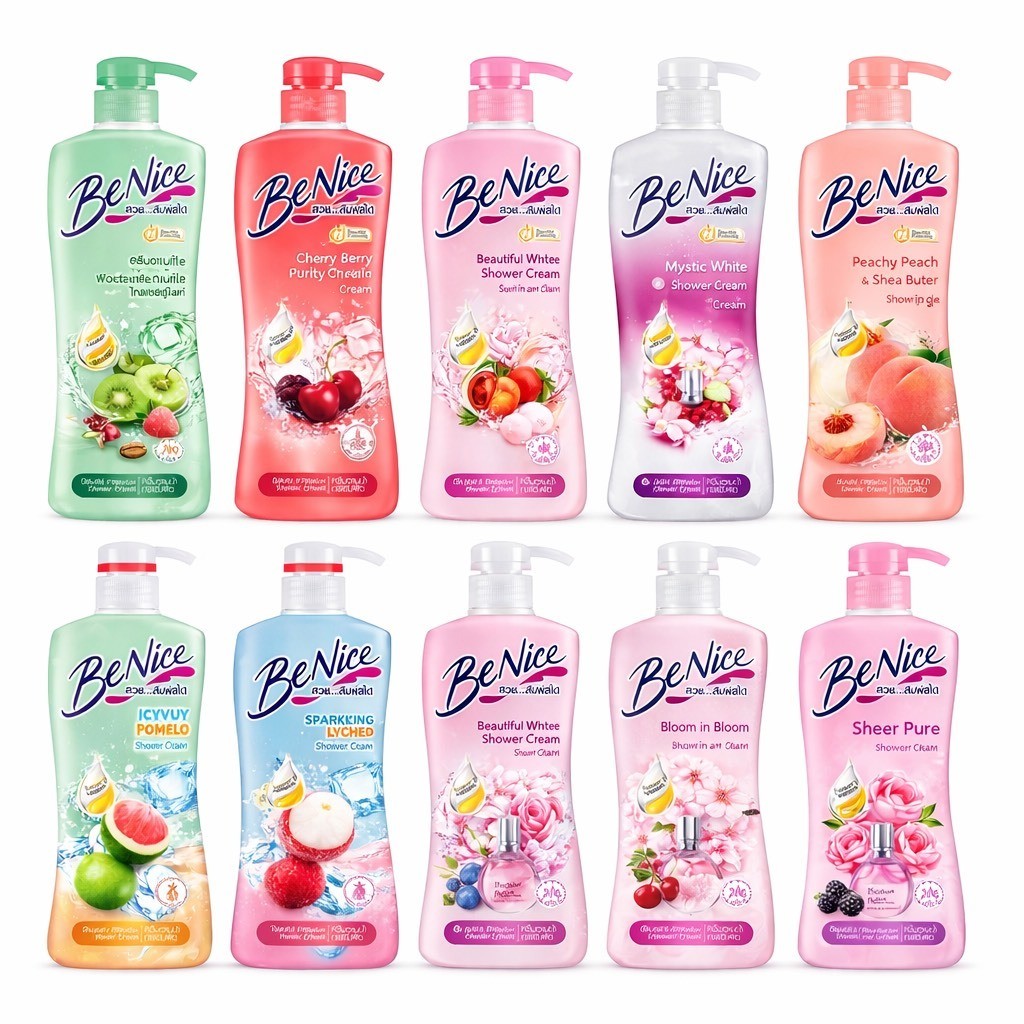 Be Nice บีไนซ์ ชาวเวอร์ Benice Shower ครีมอาบน้ำ ขวดปั๊ม450 มล. ถุงเติม สบู่เหลว 400มล.