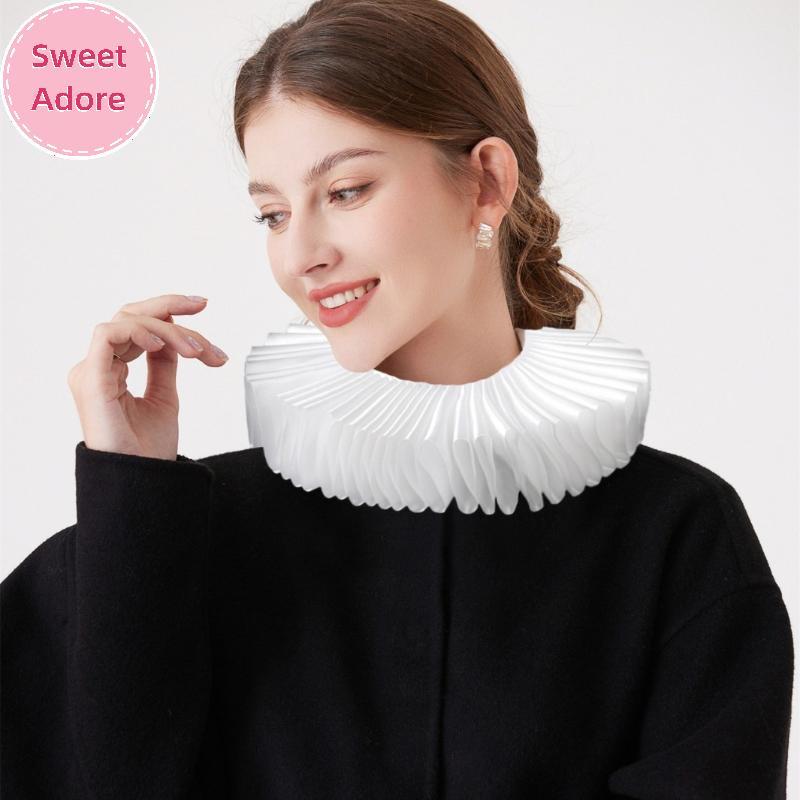 SWT หญิงสาว Victorian Renaissance Elizabethan Ruffled Ne ปกซาติน Clown คอสเพลย์ Ruff Choker ฮาโลวีน 