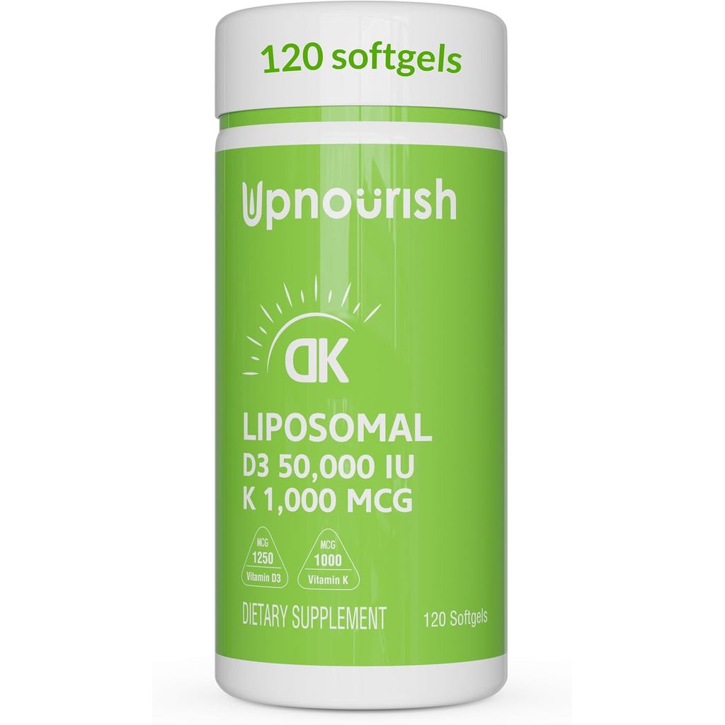 UpNourish Liposomal Vitamin D3 50000 IU (Vitamina D3 de 50000) พร้อมวิตามินซี 1000 mcg, วิตามิน D3 K