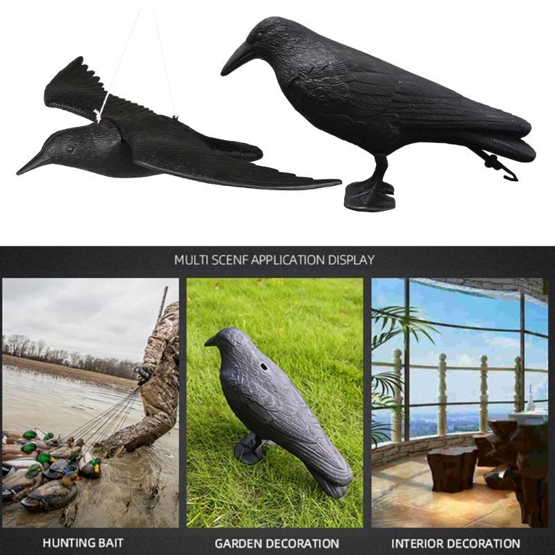 Yu Crow Decoys Crow สีดําที่สมจริง Crow จําลองพลาสติกยืน Crow รูปปั้น Yard Garden Decors Decoys