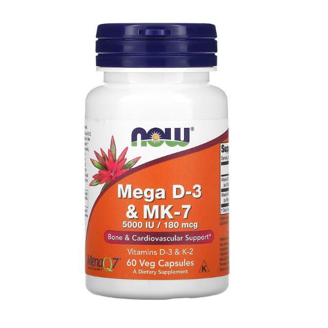 NOW FOODS วิตามิน D3 และ MK-7 สูบฟูมสุขภาพร่างกาย 60 Cap สำหรับสุขภาพทุกช่วงวัย