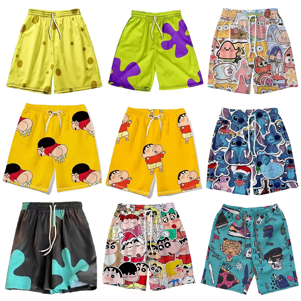 กางเกงขาสั้น_unisex_พิมพ์_SpongeBob_&_Patrick แห้งเร็ว มีให้เลือกหลายไซส์ M-5XL