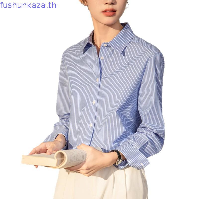 Chanan☘️เสื้อเชิ้ตแขนยาวคอปกลายริ้ว ผ้าOxford พรีเมียม ผ้านิ่มสบาย ใส่ทำงาน ใส่ได้หลายโอกาว มี6สี รุ