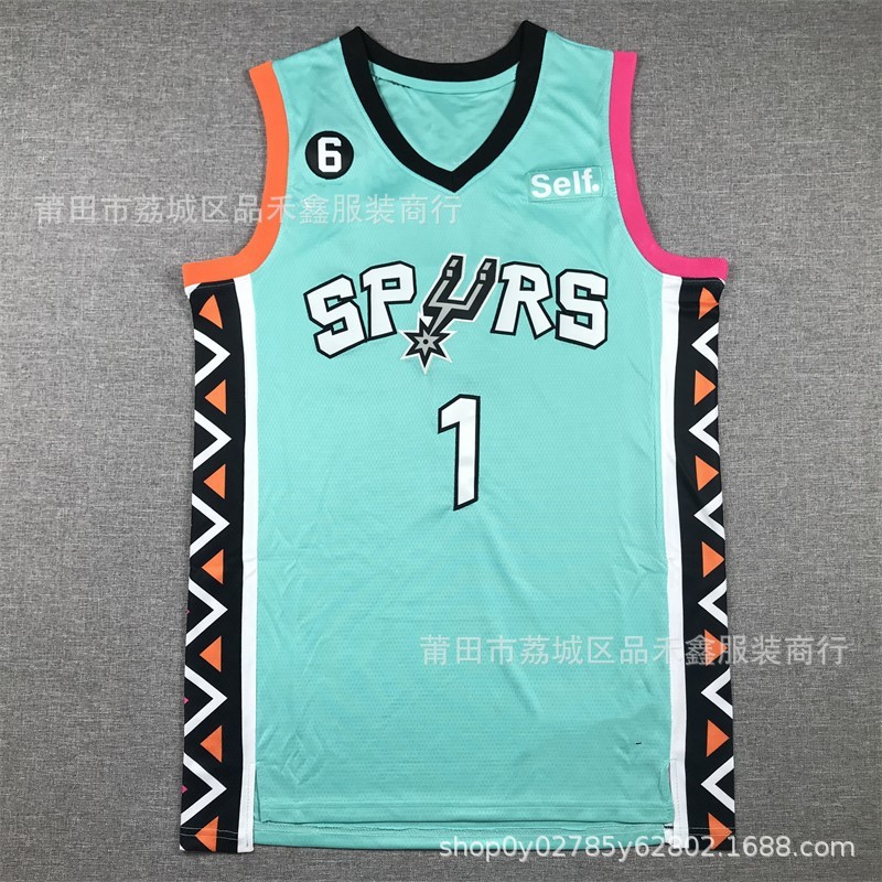 จัดส่งในวันเดียวกัน!!เสื้อผ้าเด็กสเปอร์1 #Wembanyama Wembanyama Jersey ตะกร้าปักสีดําสีเขียวสีขาวสีดํา