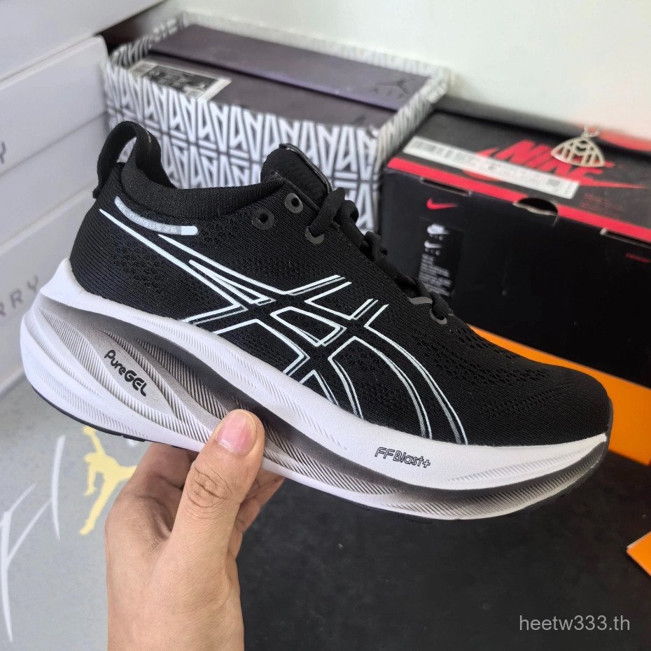 Asics Gel Nimbus 26 รองเท้าวิ่งผู้ชายและผู้หญิง Nimbus 26 Sho Absorption รองเท้ากีฬา 1012B602-001 FC