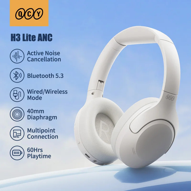 QCY H3 Lite ANC หูฟังไร้สาย/แบบมีสายบลูทูธ 5.3 ชุดหูฟังแบบครอบหูแบบพับได้เสียงไฮไฟหูฟังเวลาเล่น 60H 