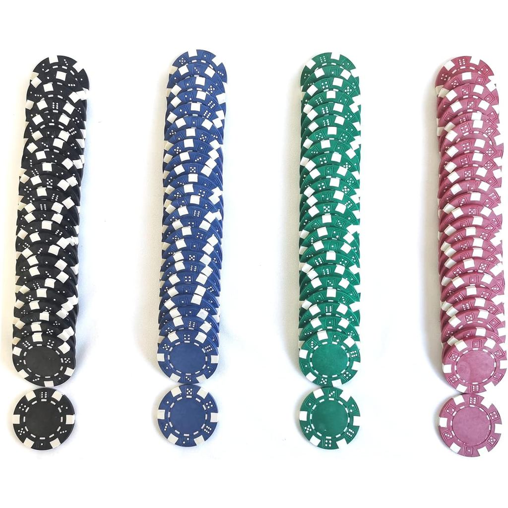 SEETOOGAMES 100 ชิ้น 11.5g Clay Composite Dice Striped Casino Poker Chips- 4 สี (แดง, เขียว, ดําและน