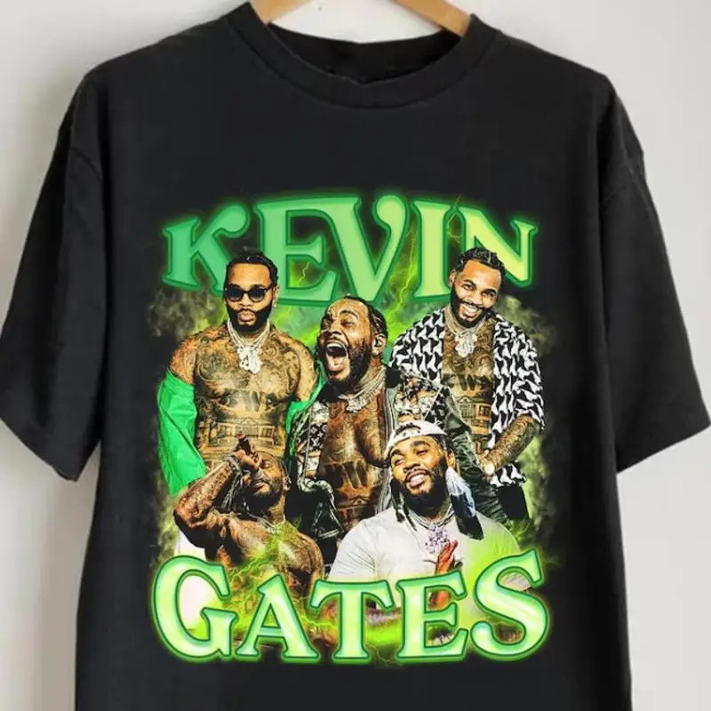 เสื้อยืดคอตตอนสีดำขนาดเต็มตัว Vtg Kevin Gates สำหรับแฟนๆ