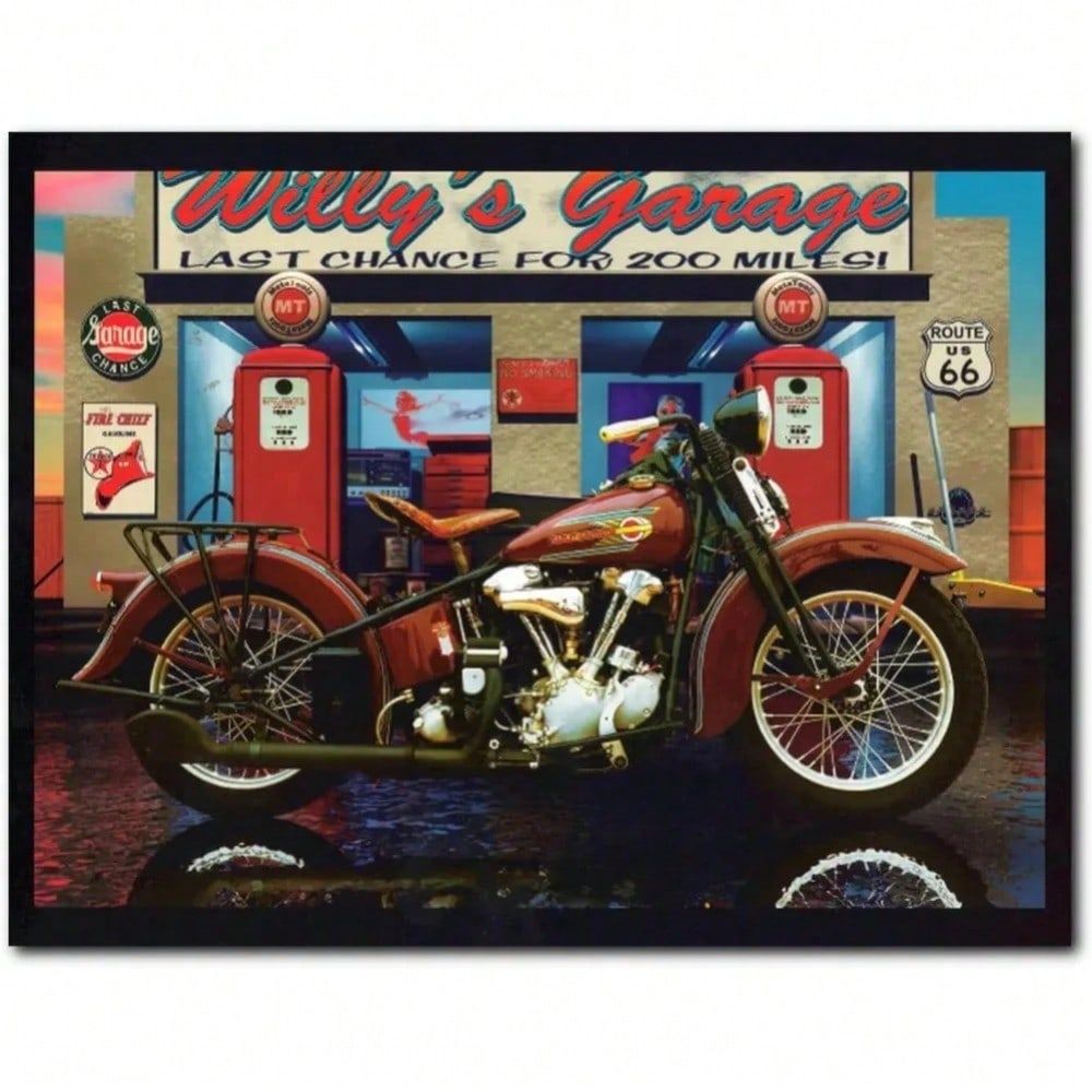 CIFbuy Vintage Motorcycle Route 66 Wall Art Retro Garage Bar Home Decor Print
