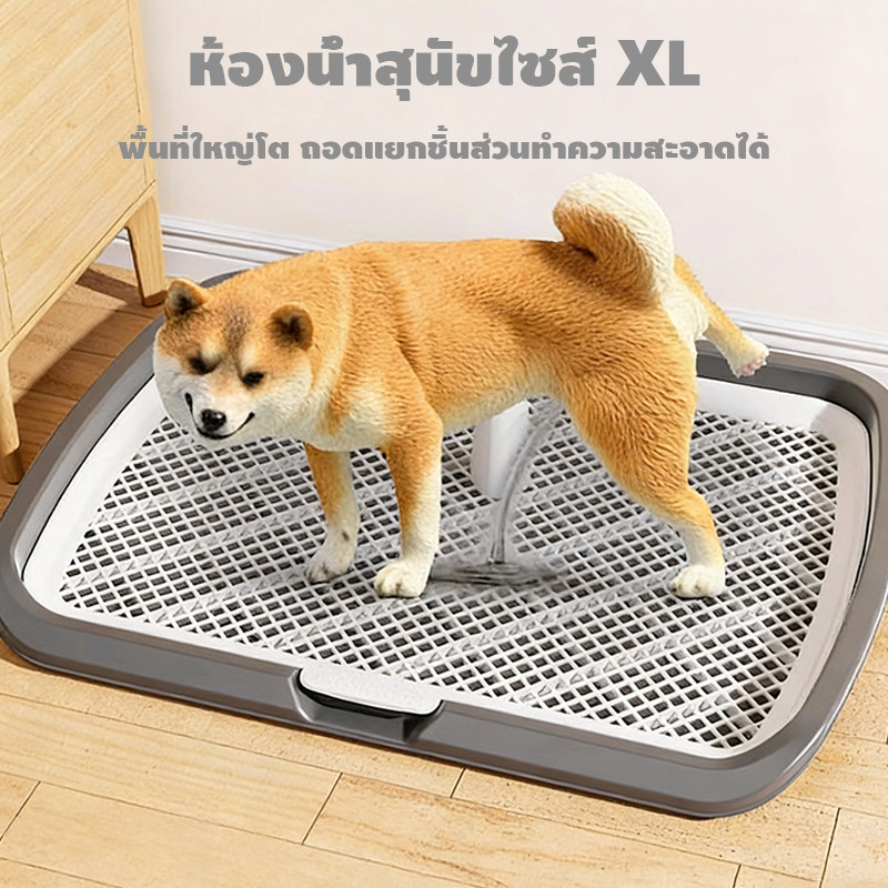 ถาดฉี่สุนัข ห้องน้ำสัตว์เลี้ยง  ถาดฉี่สุนัข มีเสาถอดได้ มีตะแกรงรองถาด ห้องน้ำหมา ถาดรองฉี่หมา