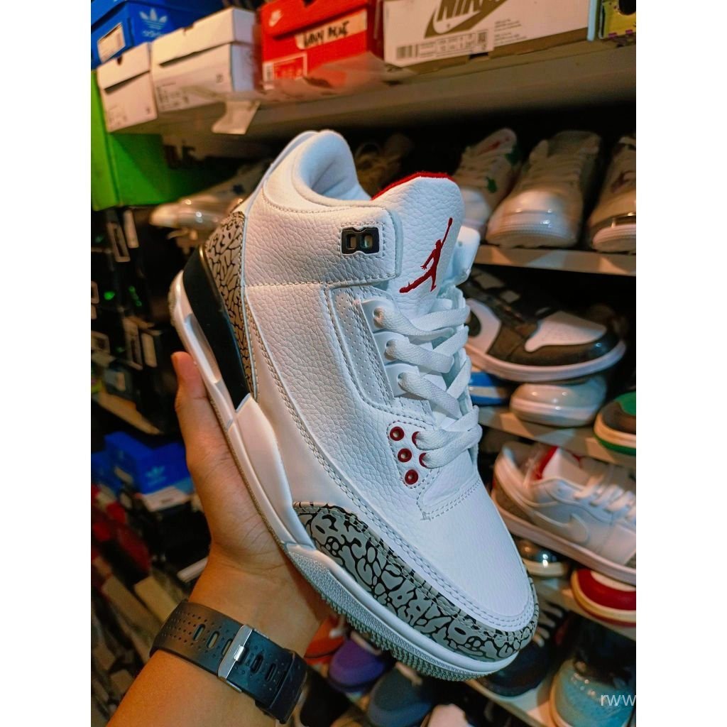 Jordan 3 Mens/Ladies "White Cement" สีขาว/Bla 9SBI