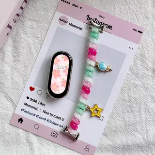 สายรัดผมรูปสายโทรศัพท์น่ารักสำหรับ Xiaomi Mi Band 10/9/8/7/6/5/4/3 รุ่น NFC เซรามิก สายรัดยางยืดแบบเกลียวสำหรับเปลี่ยนรัดข้อมือ