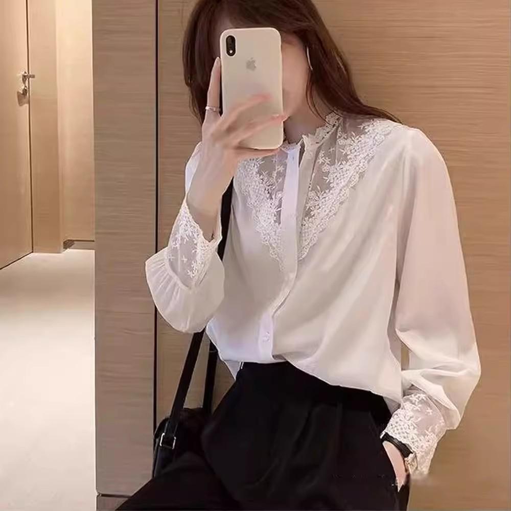 เสื้อเชิ้ตลูกไม้แขนยาวแฟชั่นฤดูใบไม้ผลิสไตล์เกาหลี เรียบหรูแมตช์ง่าย เชิ้ตทำงาน เหมาะไปสัมภาษณ์-พร้อมส่งจากไทย-รุ่น99293