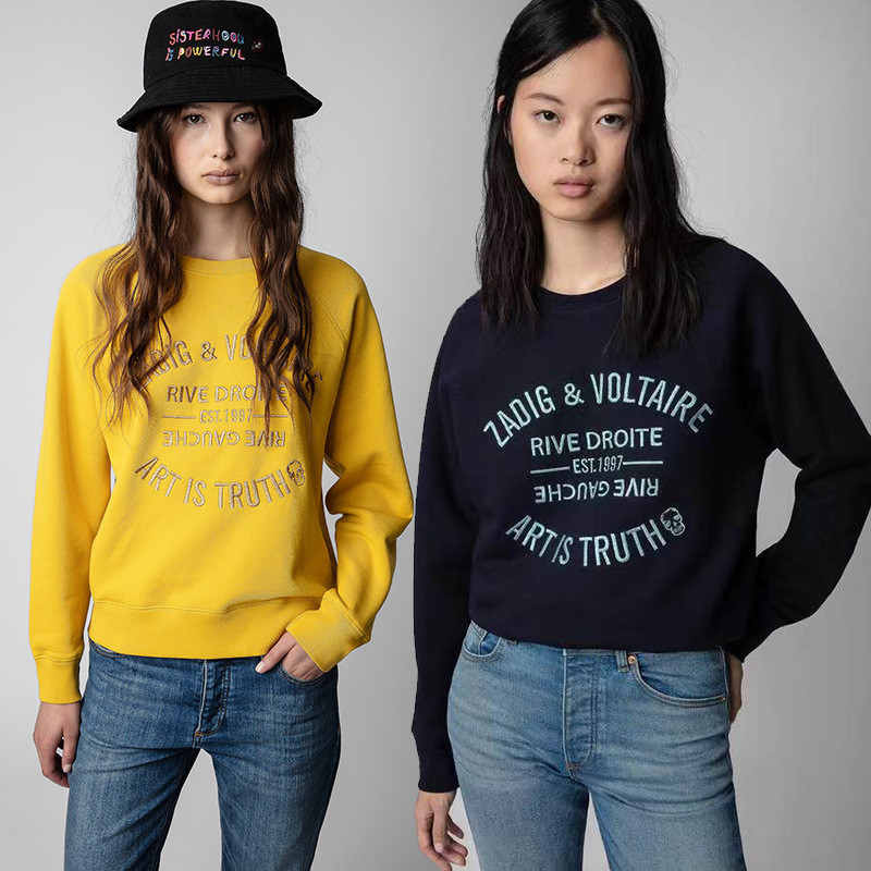 GQTO ZADIG&VOLTAIRE 22New autumn and winter French niche classic letter embroidery raglan sleeve rou