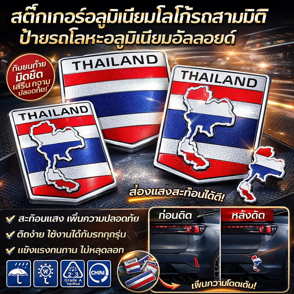 🚛จัดส่งวันนั้น🚛สติกเกอร์โลหะติดรถธงชาติไทย วัสดุโลหะ สติ๊กเกอร์ติดตัว สติ๊กเกอร์โลหะ สามมิติ กันน้ำและกันฝุ่น การแกะสลักแบบละเอียด การผสมผสานสามสี สติ๊กเกอร์ตกแต่งป้ายรถ สติ๊กเกอร์ตกแต่งรถยนต์ เจ้าของรถ คนรักการเดินทาง