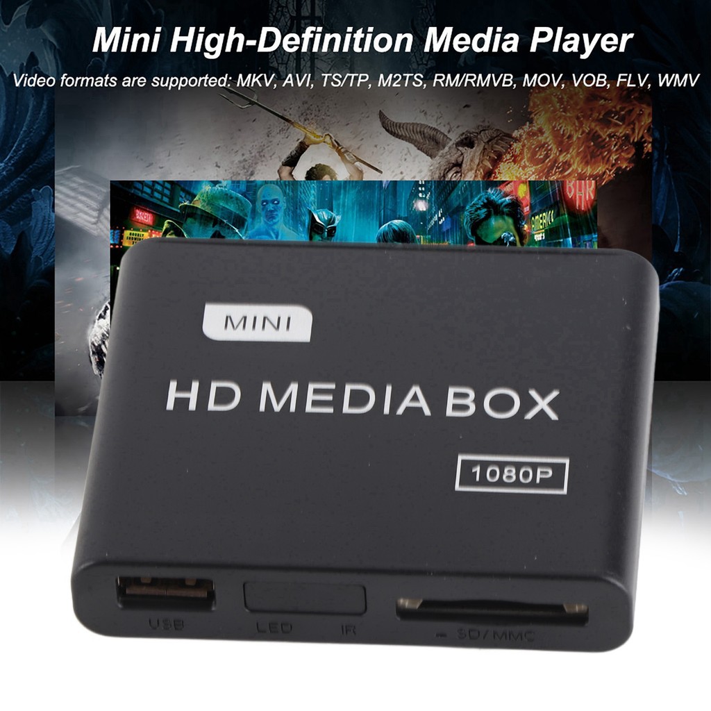 Full HD Mini Box Media Player 1080P Media Player กล่องรองรับ USB MMC RMVB MP3 AVI MKV Media Player ค