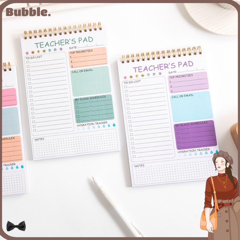 BUBBLE Teacher Notepad, A4 Durable Cover Teacher To Do List, Lined Face Binding Spiral Companion Pla