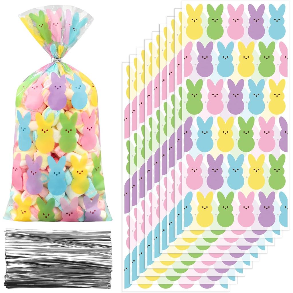 Peony man 120 ชิ้น Easter Bunny Cellophane Treat กระเป๋า 10.6 x 4.9 นิ้วอีสเตอร์ Peeps Clear Candy ก