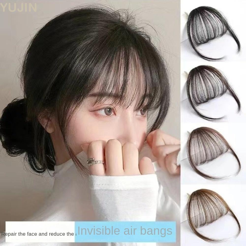 YUJIN Mini Fake Bangs, ผู้หญิงสังเคราะห์ Air Bangs Hairpiece สีดําสีน้ําตาลสําหรับสาว Hairpiece Exte