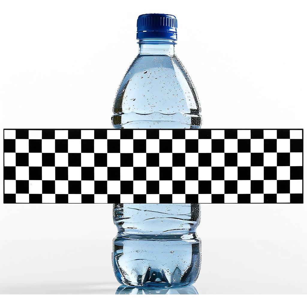 25 ชิ้น Race Car Water Bottle Labels, Checkered Paper Wrappers ป้ายกันน้ํา, สีขาวและสีดํา Race Car F