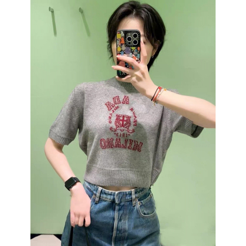 CEX9 PRA เสื้อแขนสั้นผู้หญิง 2025 สไตล์ใหม่รอบคอยาวถัก เหมาะสำหรับต้นฤดูใบไม้ผลิและสวมใส่ทุกวัน