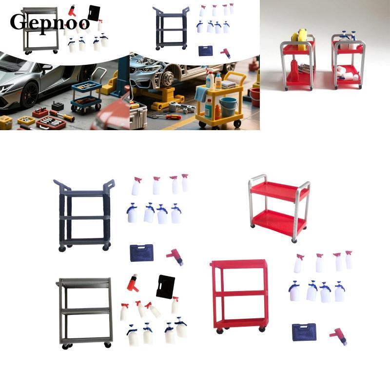 [Gepnoo] เครื่องมือขนาดเล็กรถเข็นวัสดุ PP 1/18 Scale Garage Diorama ตกแต่งโต๊ะสําหรับรถยนต์ของเล่นรุ