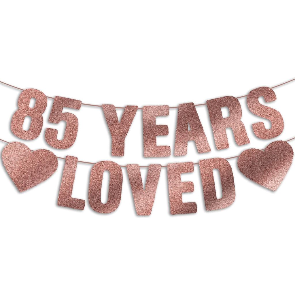 Pre-Strung 85th Birthday Banner - Rose Gold Glitter, Happy 85th Birthday Party ตกแต่งผู้หญิง, ตลก 85