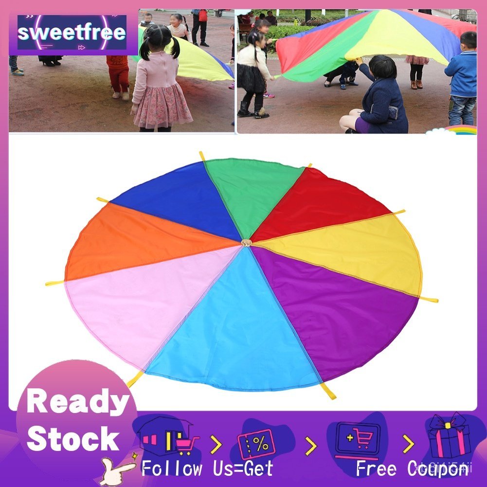 【Hot sale】Play Parachute 8 Handles 2m Diameter Kids Play Rainbow