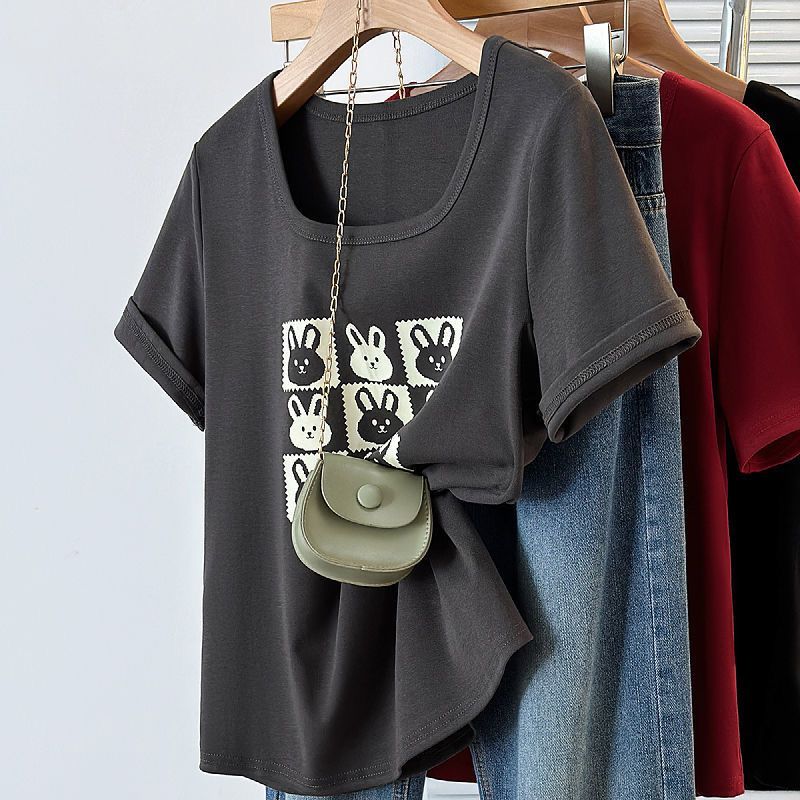 น่ารัก2026ไขมันฤดูร้อนคอขนาดซอกแขนสั้นสไตล์ใหม่มมพิมพ์ใหญ่ปลาค็อดแฟชั่นที่เรียบง่ายหลวมด้านบนสบายๆ20