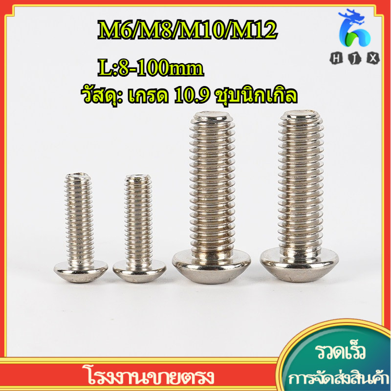 ซ็อกเก็ตหกเหลี่ยมหัวกลมชุบนิกเกิลเกรด 10.9 M6/M8/M10/M12 * L8-100 มม. (HJX-TH)