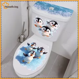 HOME Swimming Little Penguin Toilet Stier, กันน้ําแบบมีกาวในตัว, รูปลอกตกแต่งห้องน้ํา, ที่หุ้มที่นั่งชักโครก Stier TH