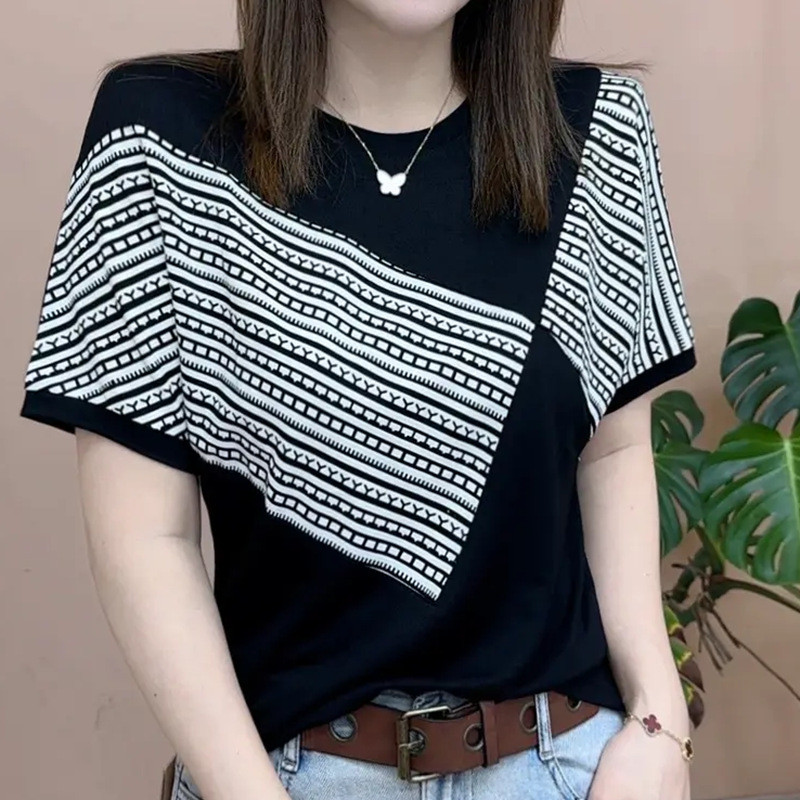 เสื้อลดด้านบน t ออกแบบแฟชั่นผลิตภัณฑ์ใหม่แขนสั้นฤดูร้อน Bottoming เสื้อบางสุภาพสตรีน้อยเกาหลีรอบคอ t