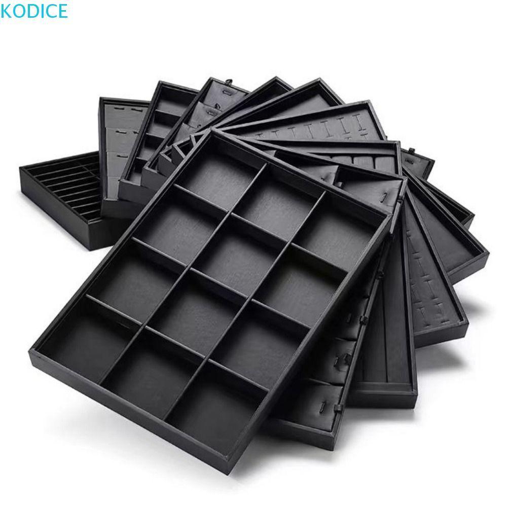 KODICE ถาดแสดงเครื่องประดับ,วางซ้อนกันได้สีดํา PU หนังเครื่องประดับพาเลท,พรีเมี่ยมหลายช่องด้านล่างแบนที่ถอดออกได้ Dividers สร้อยข้อมือจัดเก็บโต๊ะ