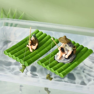 ภูมิทัศน์ตู้ปลา โมเดลเรือตกปลาจำลอง 2ชิ้น ขนาดเล็ก DIY สำหรับตกแต่งตู้ปลาและสวนปลา
