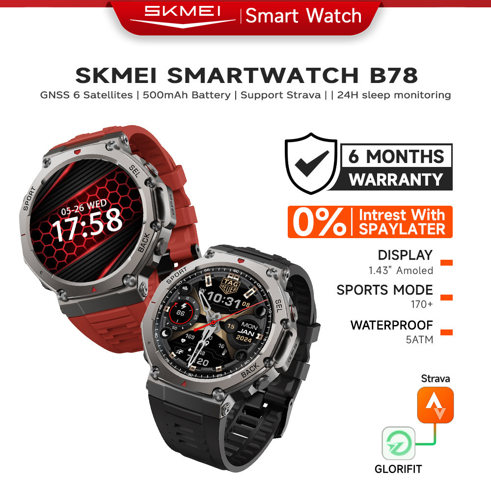 Skmei 1.43 หน้าจอ AMOLED พร้อมการติดตาม GPS ที่แม่นยํา กีฬากลางแจ้งว่ายน้ํากันน้ํา 500mAh แบตเตอรี่ค