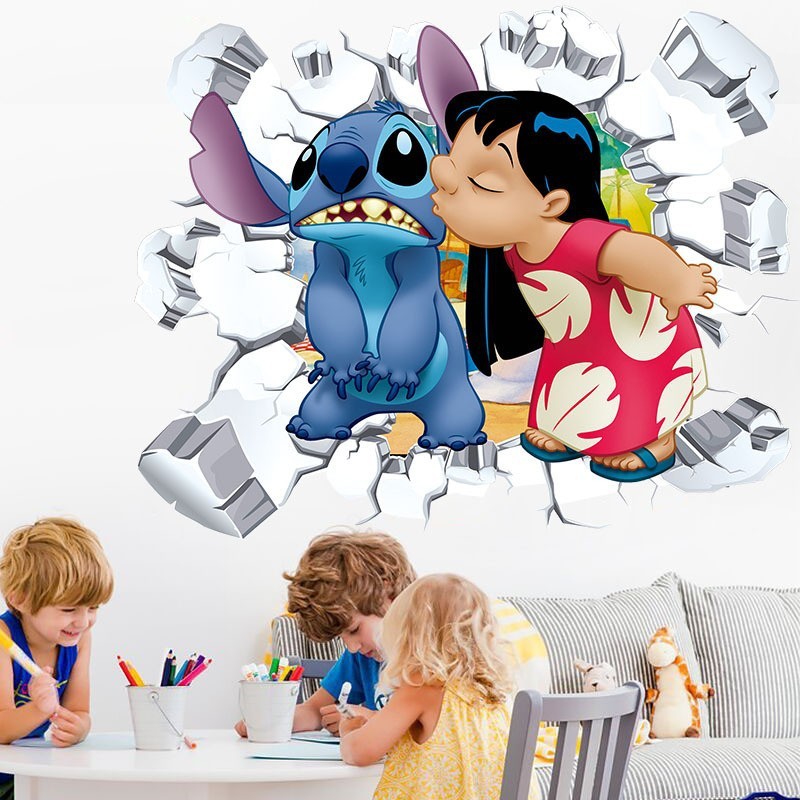 รูปแบบใหม่ Stitch 3D สติ๊กเกอร์ติดผนัง PVC กันน้ํา Self-Adhesive วอลล์เปเปอร์ห้องเด็กการ์ตูนอะนิเมะตกแต่งโปสเตอร์ภาพจิตรกรรมฝาผนัง