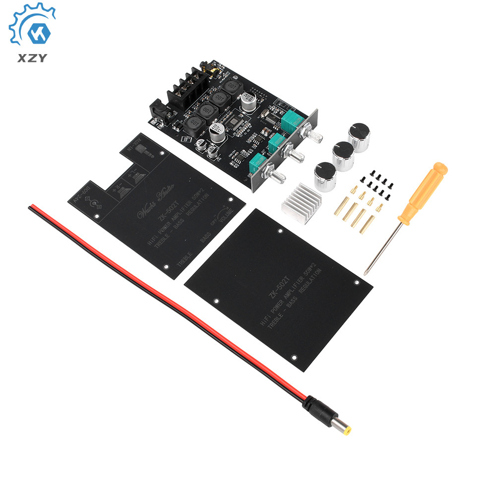 ZK-502T เครื่องขยายเสียง DC 9-24V 50W*2 Dual Channel TPA3116D2 Treble Bass ปรับซับวูฟเฟอร์ Amp โมดูล