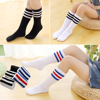 ถุงเท้าเด็ก สไตล์นักเรียนญี่ปุ่น พร้อมส่งจากไทย ขนาด 35-50 cm สายขวางสามเส้