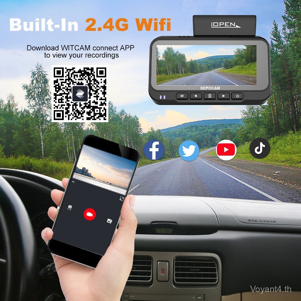 เครื่องบันทึกการขับขี่ HD 4K เลนส์กล้องบันทึกคู่การตรวจสอบที่จอดรถแบบพาโนรามา 5GWiFi