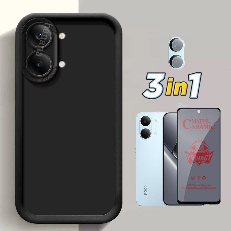 3in1 Xiaomi Poco X8 Pro Max แพคเกจเต็มรูปแบบกันกระแทกเคสโทรศัพท์สําหรับ Poco X8Pro F7 M7 4G C85 C75 C71 เซรามิคกระจกนิรภัย + ฟิล์มเลนส์